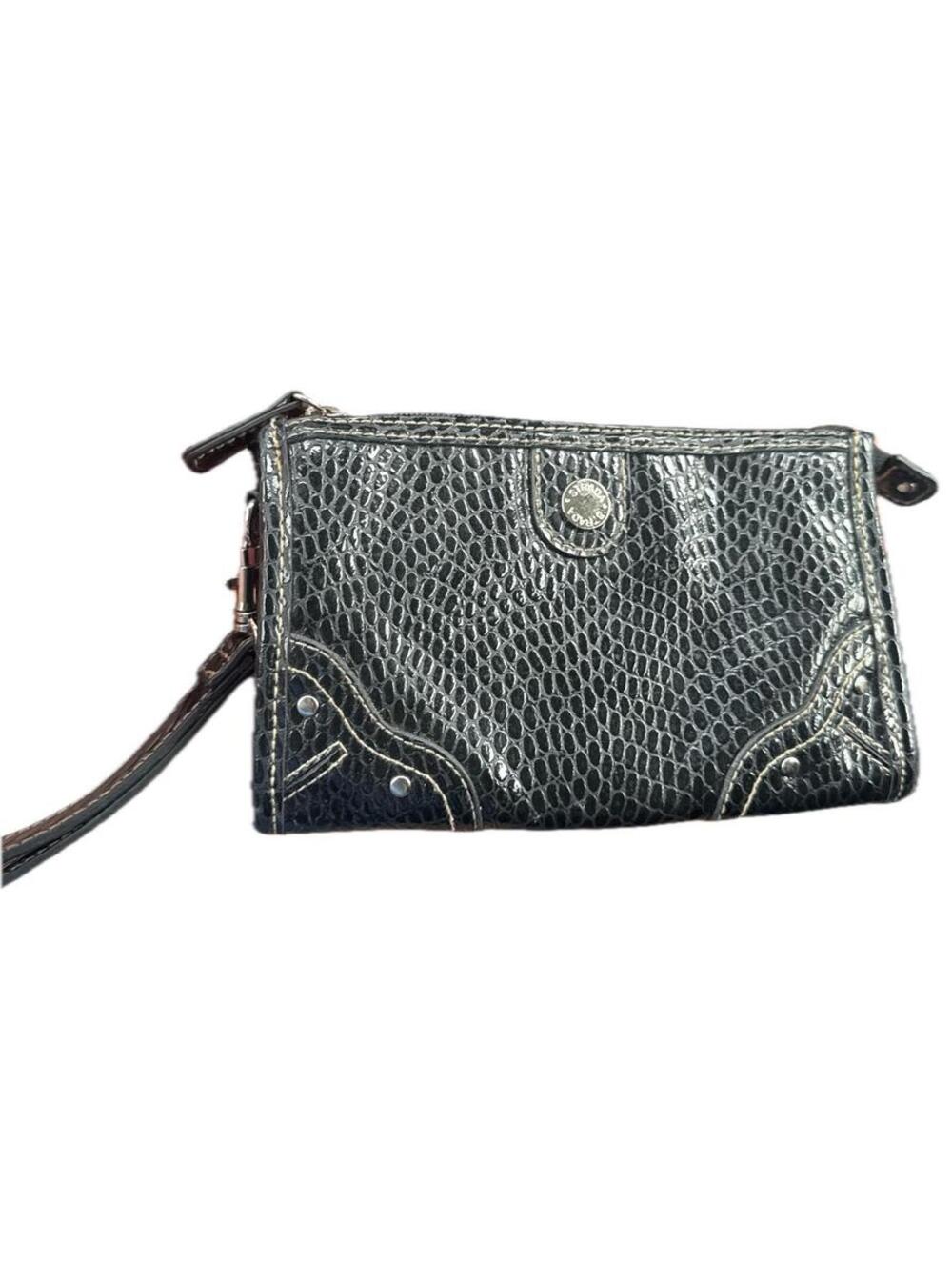 Strada Black Faux Leather Crossbody Shoulder Bag with Silver Accents Y2K GUC